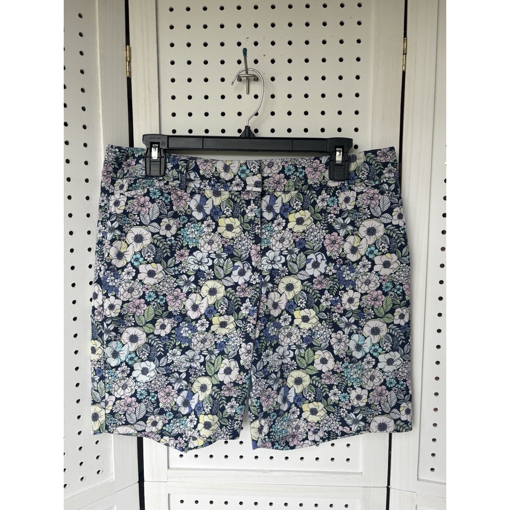 Talbots The Perfect Shorts Women's 10p Blue Floral Bermuda Chino Cotton Stretch